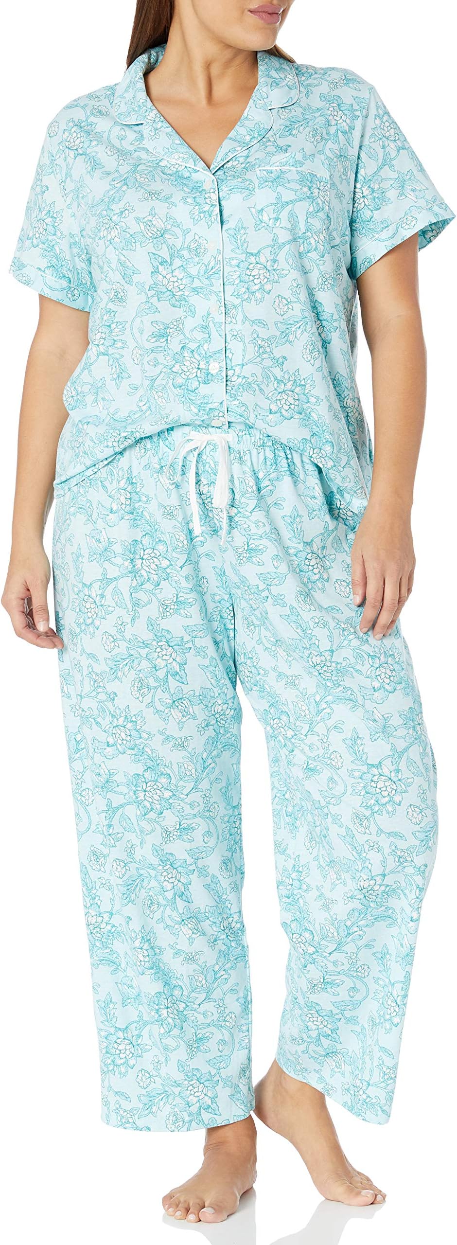 Karen Neuburger Women's Short-Sleeve Floral Girlfriend Crop Pajama Set