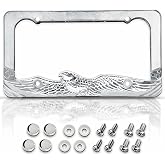 Heavy Duty 3D Chrome America Eagle License Plate Frame with 4 Silver Screw Caps, Street Legal Universal Fit for Cars &amp; Trucks, Premium Rust-Free Zinc Chrome Eagle License Plate Frame for Men &amp; Women