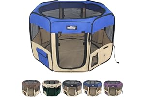 EliteField 2-Door Soft Pet Playpen (2 Year Warranty), Exercise Pen, Multiple Sizes and Colors Available for Dogs, Cats and Other Pets (62" x 62" x 36"H, Royal Blue+Beige)