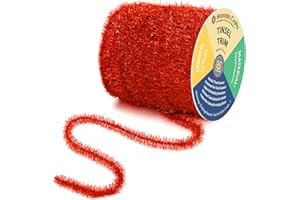 Mandala Crafts Red Tinsel Garland – 30 Feet Thin Metallic Foil Glitter Garland for Christmas Tree, Party, Wedding Decor, and Holiday Decorations