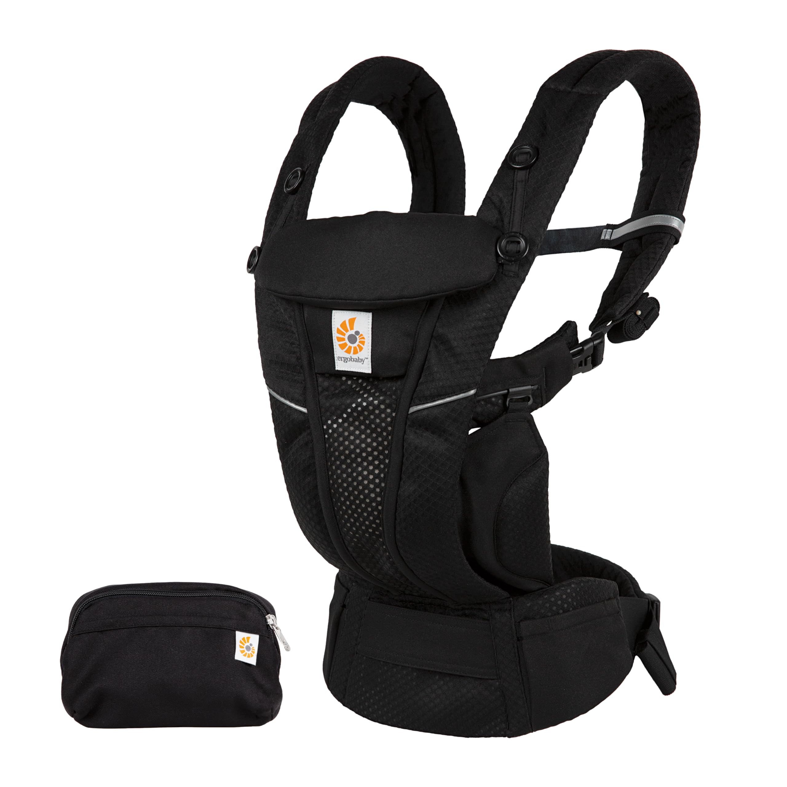 Ergobaby Omni Breeze Babytrage für Neugeborene ab Geburt bis 20kg, 4 Positionen SoftFlex Mesh Ergonomische Babybauchtrage Rückentrage Baby-Tragetasche, Onyx Black