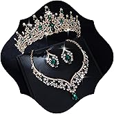 Wynce Tiaras Crowns for Women Earrings Necklace Crystal Bridal Jewelry Set Wedding, Birthday, Quinceañera,Thanksgiving, Halloween, Theater performance, Music Festival, or Costume Party