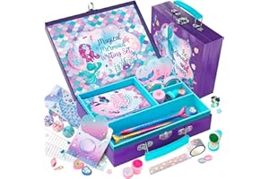 CORALMEE Mermaid Stationery Set for Girls - 54-Piece Art and Letter Writing Kit with Storage Case - Ideal Birthday Gift for Kids Ages 4-12 - Perfect for Preteen Crafts and Toys