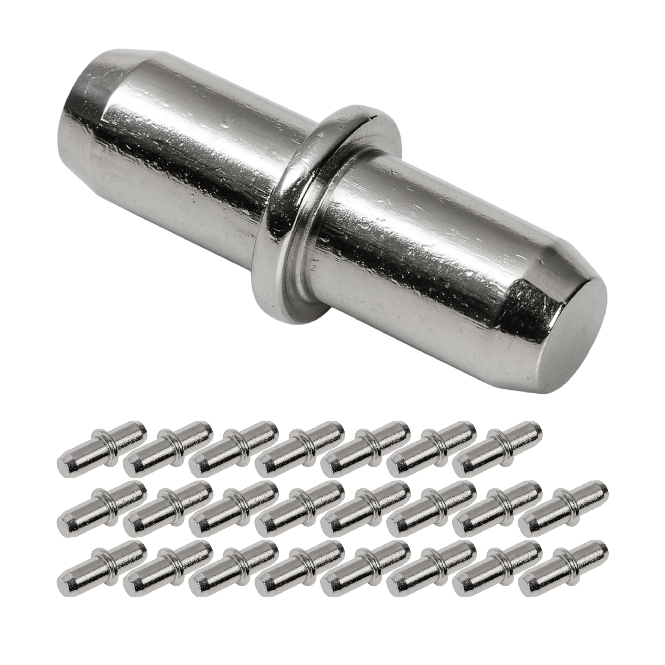 Universal shelf support, 24 pieces, shelf support for Ø 5 mm drill holes, solid steel pin, rust-free, furniture holder, fastener organizer part, screw support cabinet, board pin support