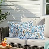 BUPPLEE Outdoor Lumbar Pillows Waterproof 12×20 Inch with Insert, Decorative Toss Pillows Set of 2, Rain-Proof, Fade Resistant for Patio Furniture, Sofa, Couch, Garden