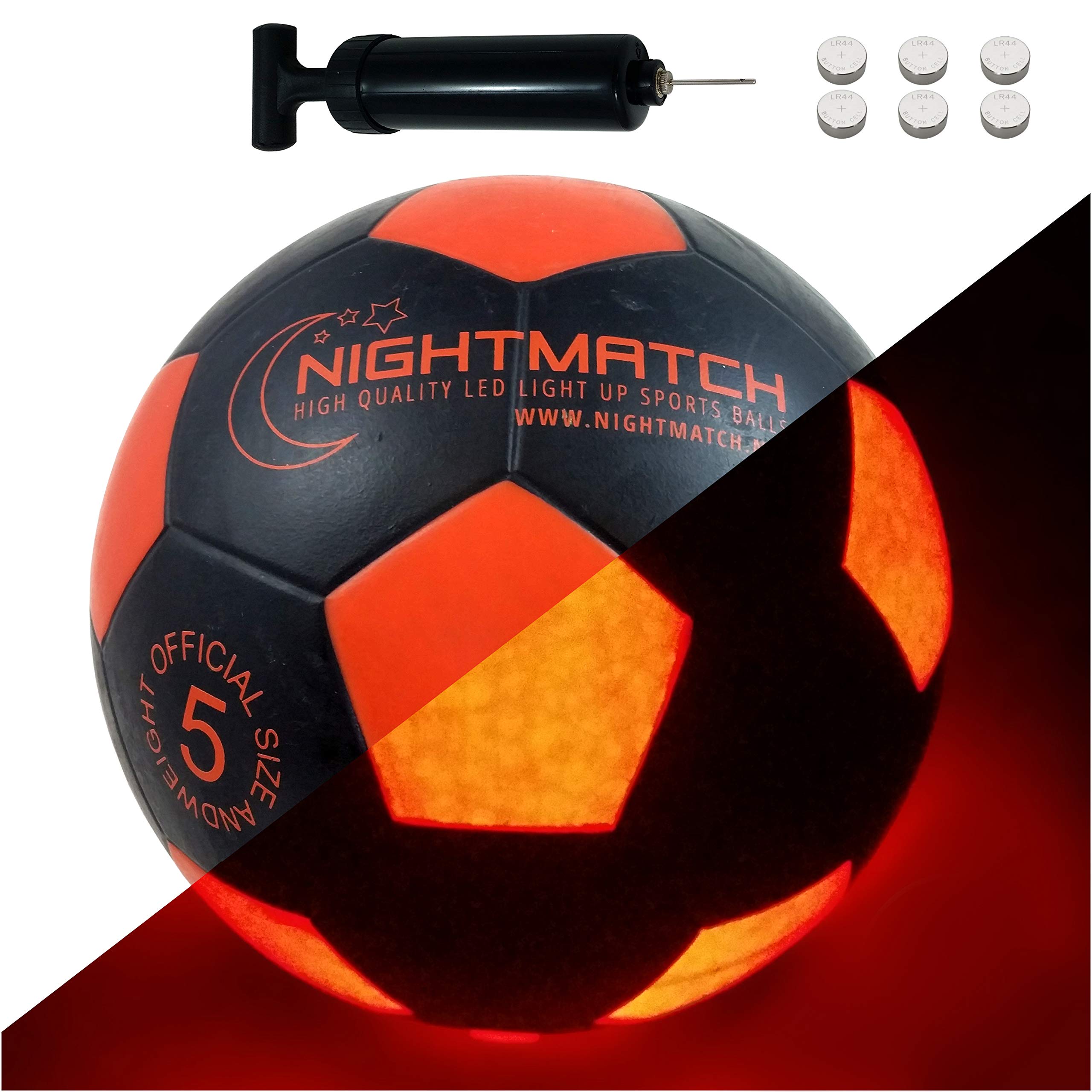 NIGHTMATCH Light Up LED Soccer Ball Official Size 5 Extra Pump and