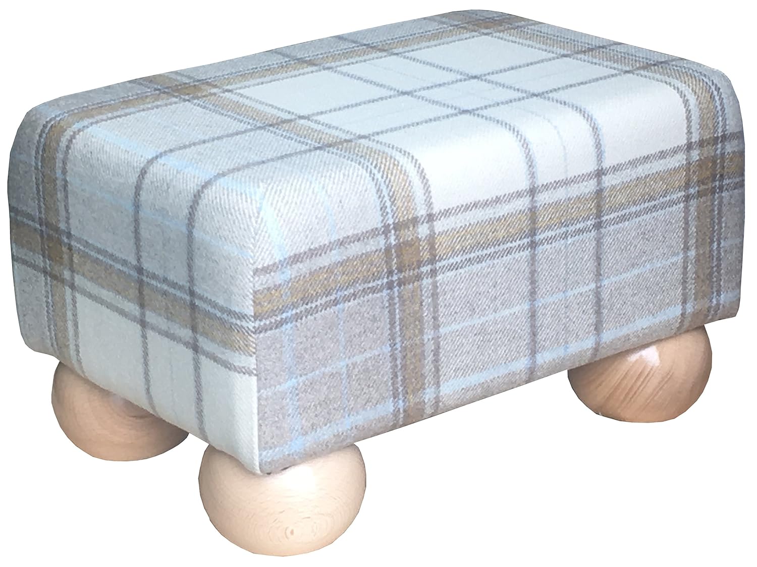 Small Tartan Footstool in Natural with Dark Wood Bun Feet Amazon.co.uk