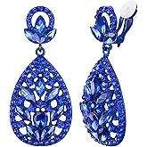 EleQueen Clip On Rhinestone Crystal Wedding Bridal Bohemia Teardrop Chandelier Dangle Earrings for Women