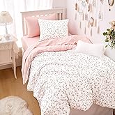 Wake In Cloud - Floral Comforter Set, Coquette Cottagecore Aesthetic Cute Flower Pattern for Women Teen Girls, Soft Lightweight Dorm Bedding, 3 Piece, Pink, Twin/Twin XL Size