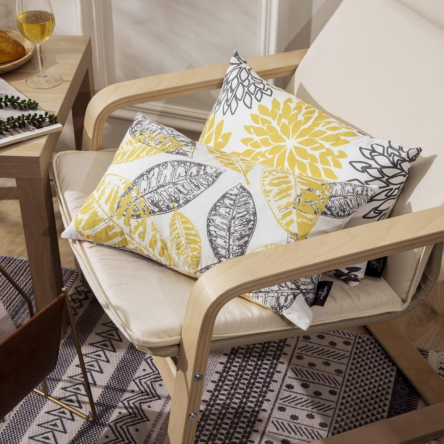 Phantoscope Set of 4 New Living Series Decorative Throw Pillow Case Cushion Cover, Yellow and Grey, 12 x 20 inches, 30 x 50 cm: Home & Kitchen