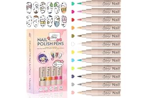 GELLAKTIK 12 Colors Nail Art Pens Set, 3D Nail Color Pens, Quick-Drying Acrylic Paint Markers, Dotting Liner Brush for DIY Nail Design, Home & Salon Manicure Tools