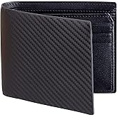 VISOUL Mens Carbon Fiber Leather Wallets Bifold with RFID Blocking, Designer Billfold Wallet with 1 ID window for Men (Black+Black)