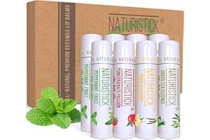 8-Pack Lip Balm Gift Set by Naturistick. Assorted Scents. 100% Natural Ingredients. Best Beeswax Chapsticks for Dry, Chapped Lips. Made in USA for Men, Women and Children