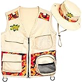 Safari Kidz Outdoor Explorer Kit - Orange Camouflage Cargo Vest and Hat Set, Backyard Nature Adventures, Washable Costume, Age 3+