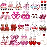 Ecation Valentine's Day Earrings Wood Bulk for Women Acrylic Red Pink Heart Dangle Earrings Cute Love Jewelry Dangling Gift