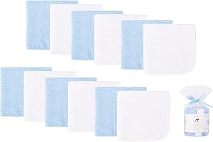 BEBE FAVOUR 12 Pack Baby Washcloths 100% Cotton - Small Terry Wash Cloths 7.8" x 7.8" Soft Face Washcloth for Hand Body Sensitive Skin Thin Absorbent Wipes for Newborns Infant