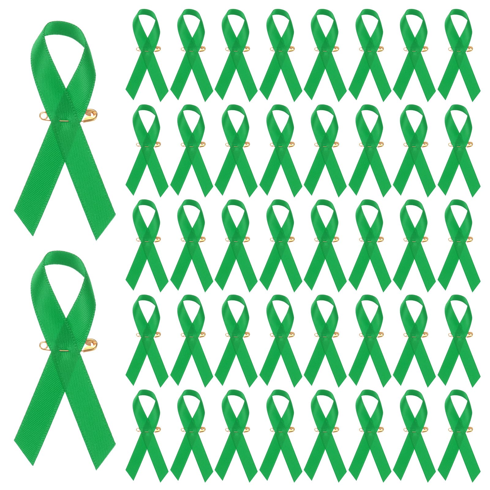 M METERXITY 200-Pack Green Awareness Ribbons, Satin Ribbon with Safety Pins for Charity Public/Social Event/Party/Clothing Decoration, Hope Faith Awareness Lapel Brooch