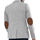 VENNYNG Men's Tweed Blazer Suit Jacket with Elbow Patches Single Breasted Male Short Vintage Trench Coat