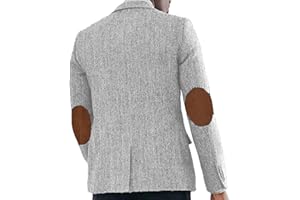 VENNYNG Men's Tweed Blazer Retro Herringbone Suit Jacket with Elbow Pads Single Breasted Sport Coat