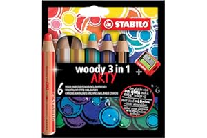 Multi-Talented Pencil - STABILO woody 3 in 1 ARTY Wallet of 6 assorted colours + Sharpener
