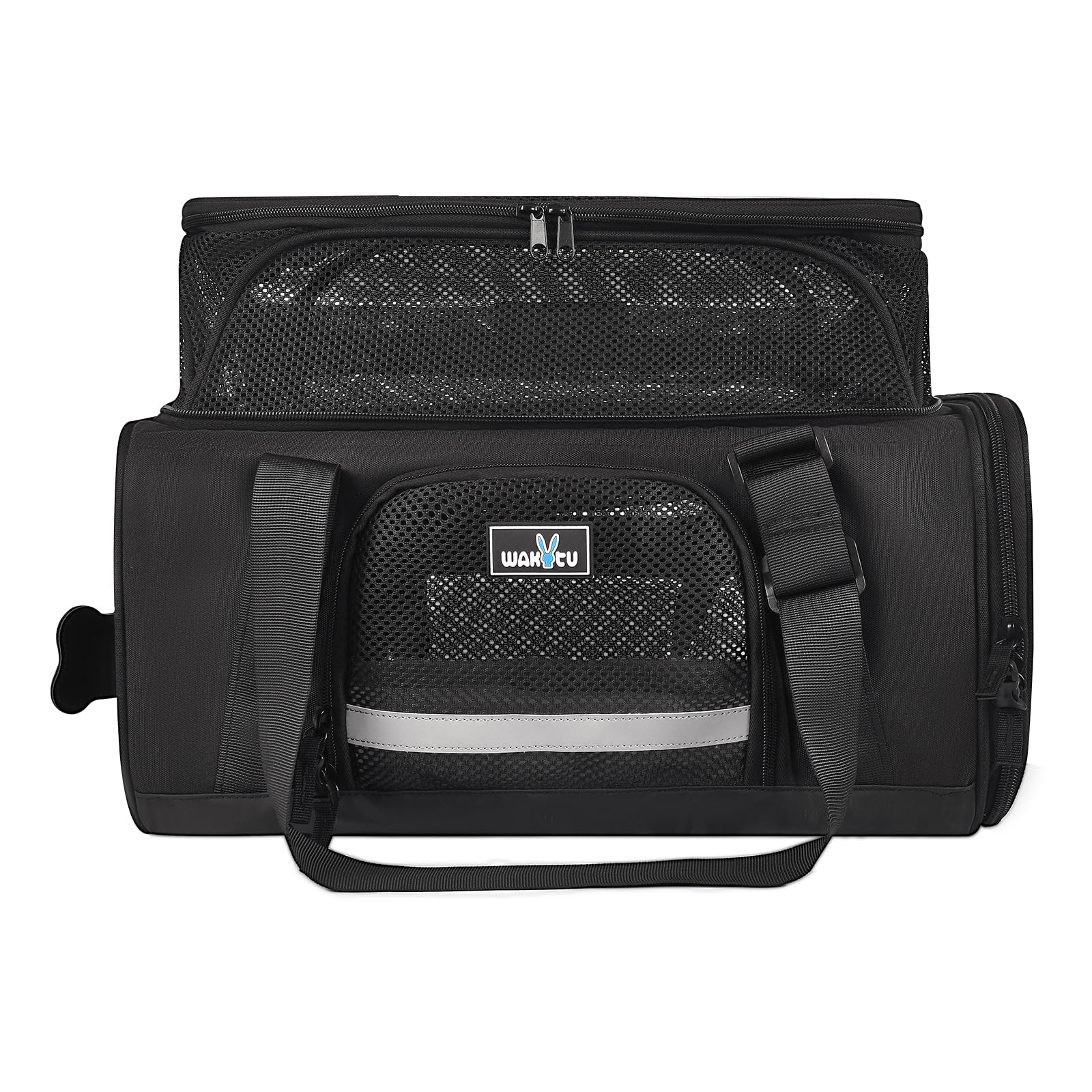 Wakytu Expandable Pet Carrier, Airline Approved Cat Carrier Travel Soft-Sided Dog Carrier with 5 Ventilated Mesh, Safety Lock Zipper, Washable Pet Mat and Pocket