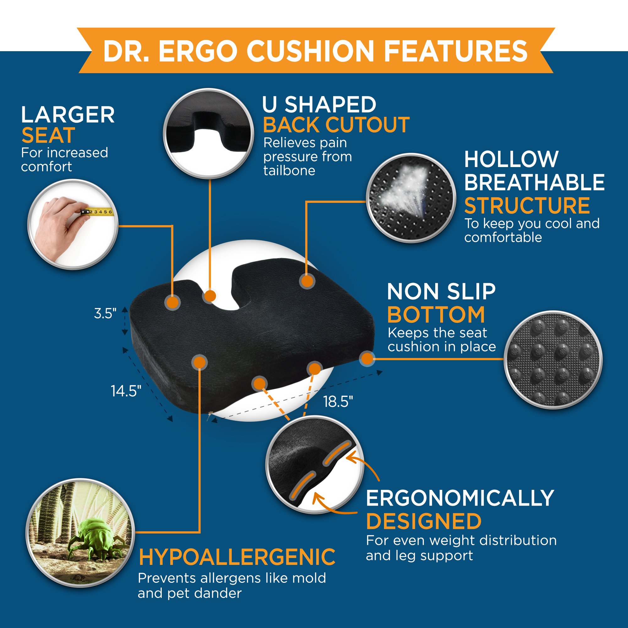 Dr. Ergo Chiropractor Grade Firm Orthopedic Memory Foam Seat