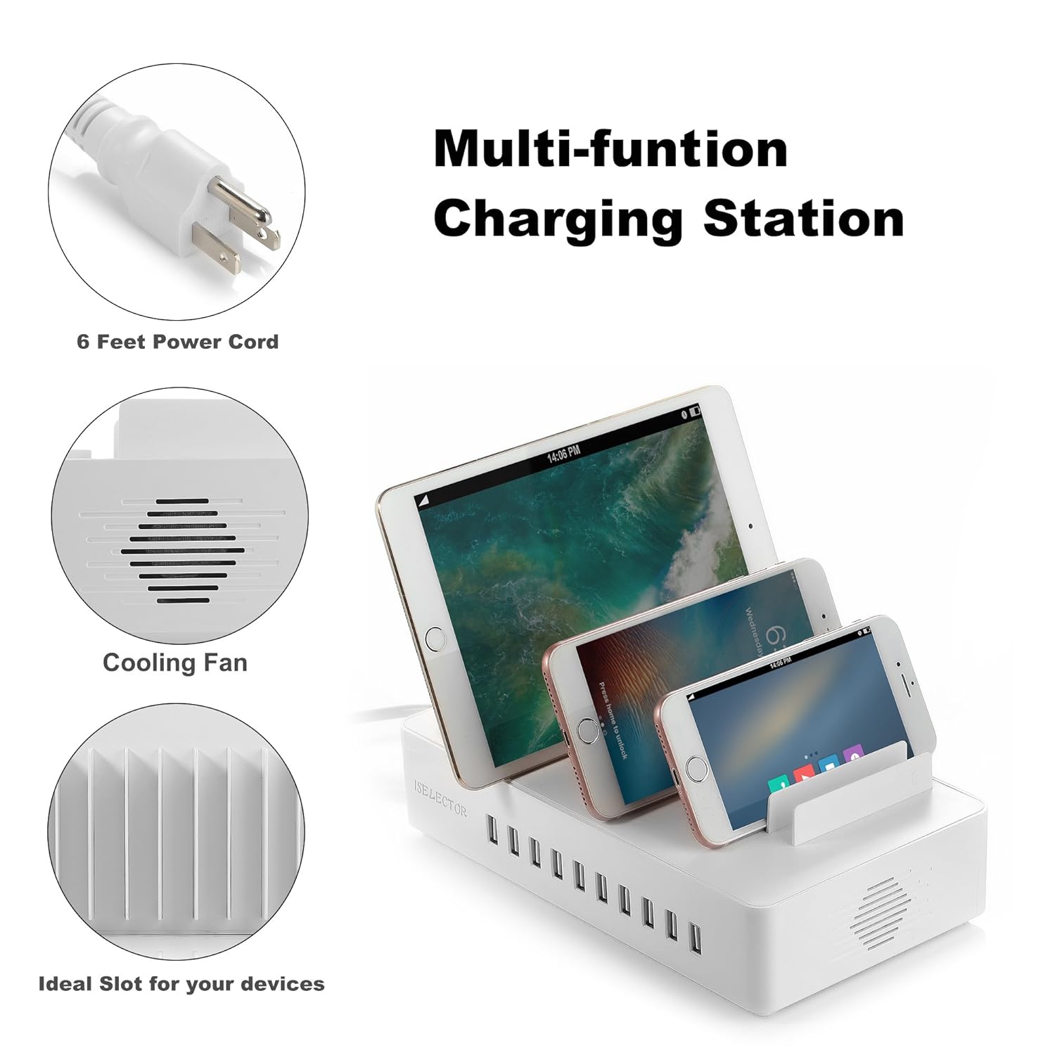 Amazon.com: Charging Station 10-Port 105W Multiple USB Desktop Charging  Dock with 2-Outlet Power Strip-White: Cell Phones & Accessories