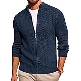 Runcati Mens Full Zip Cardigan Sweater Casual Slim Fit Knit Sweaters Stand Collar Fall Winter Ribbed Cardigan