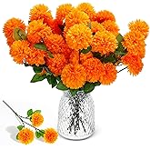 Giegxin 48 Heads Artificial Chrysanthemum Flowers Bouquets Plastic Hydrangea Silk Mums Hydrangea Wedding Bouquets for Home Garden Party Office Decoration Table Floral Centerpieces (Orange)