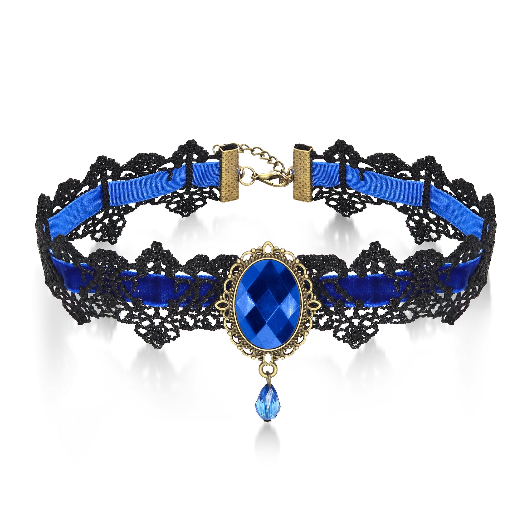 AILUOR Women's Gothic Retro Lolita Beads Chain Vampire Pendant Necklace Blue Adjustable