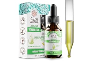 GuruNanda Vitamin E Oil, 2 Fl Oz Pure & Natural, 15,000 IU per Bottle, for Skin, Hair, Face, Nails & Scars, With Coconut Oil to Help Nourish & Moisture, Non-GMO & Vegan