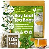 FreshDrinkUS, Premium 105 Bay Leaf Tea Bags, 100% Natural & Pure from Bay Leaves. Loose Leaf Bay Herbal Tea. Made with Natural Material Tea Bags, No Sugar, No Caffeine, No Gluten, Vegan.