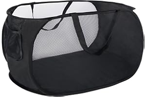 MOOMASS Collapsible Mesh Laundry Hamper - Easy to Open and Fold，With side pockets Handles for Kids Room,College Students Dorm or Travel (Black)