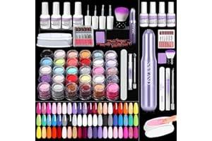 SAVILAND 103 Pcs Dip Powder Nail Kit with Nail Drill: 30 Colors Pink Glitter Blue Purple Dip Nails Powder Starter Kit Dipping Liquid Set Dip Base & Top Activator Brush Saver Manicure Christmas Gift