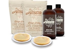 Kombucha 2 Gallon Brewing Bundle | 2x Large SCOBY & 2x 16 Oz Bottles of Kombucha Stater Tea Liquid | Brews 2 Gallon of Kombucha Tea | By The Kombucha Company