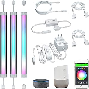 LED Smart Under Cabinet Ligts RGB Multi Color Compatible with Alexa, Google Home Voice Controlled Under Counter Strip Light App Control (3 Lights Bar Kit)