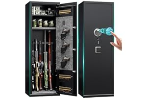 KILISTEELS 8 Gun Safe with 3 Pistol Pouches,No Assembly Required,Quick Access Biometric Large Gun Cabinet Lock,Tall Heavy-Duty Gun Safe for Home Rifle Pistols and Shotguns