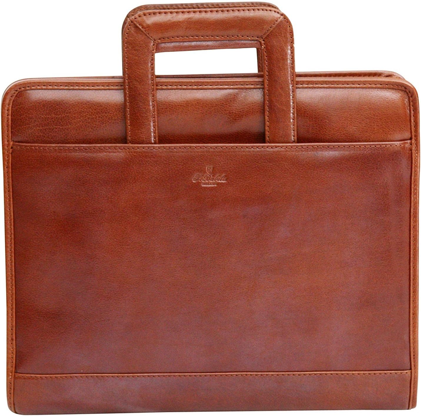 S Babila Top Grain Leather Conference Folder - Ring Binger and Retractable Handle - Cognac
