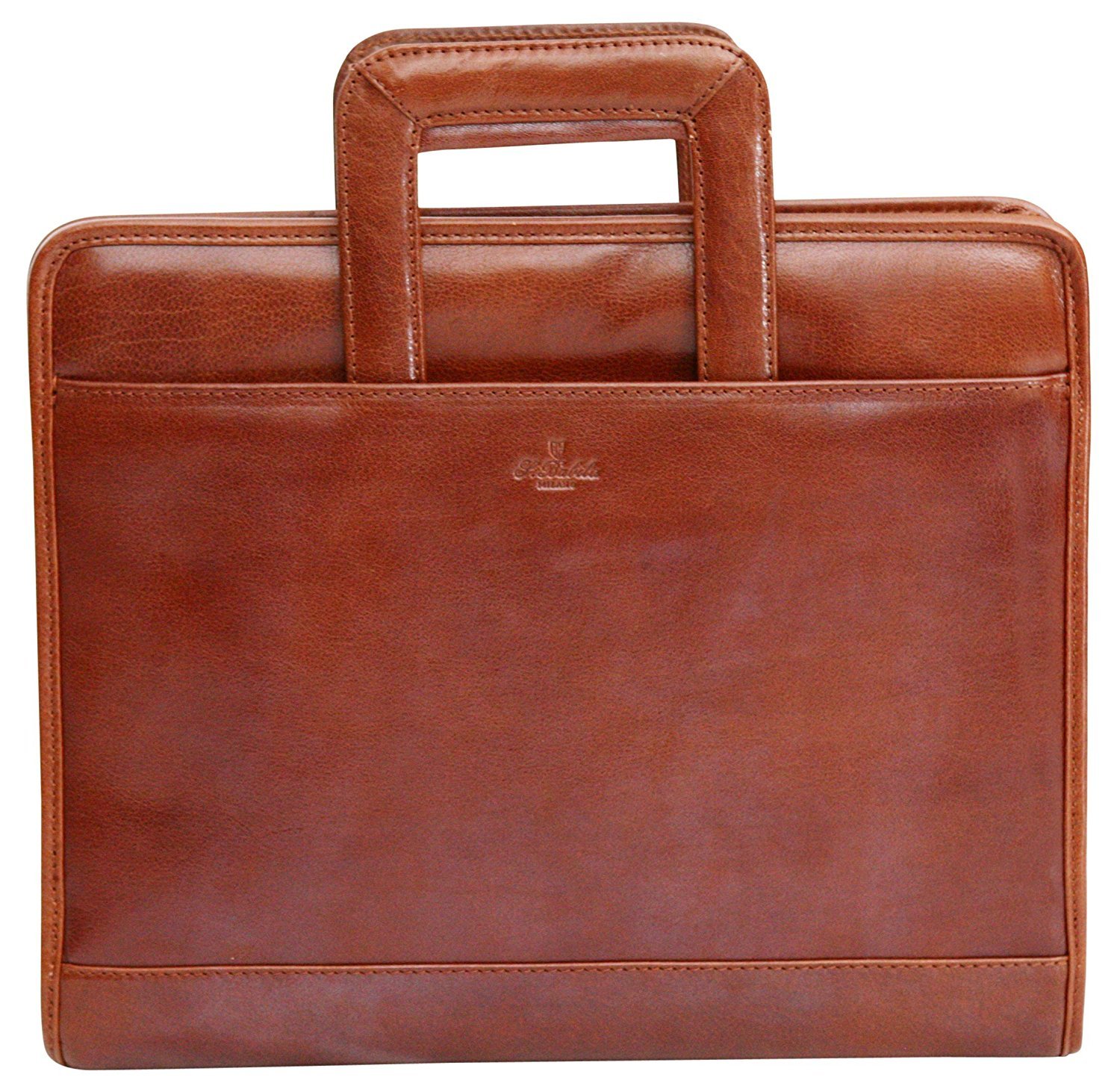 S Babila Top Grain Leather Conference Folder - Ring Binger and Retractable Handle - Cognac