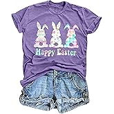 KIDDAD Easter Shirts for Women: Happy Easter Shirts Bunny Shirt Cute Rabbit Graphic Tshirt Casual Short Sleeve Tee Tops