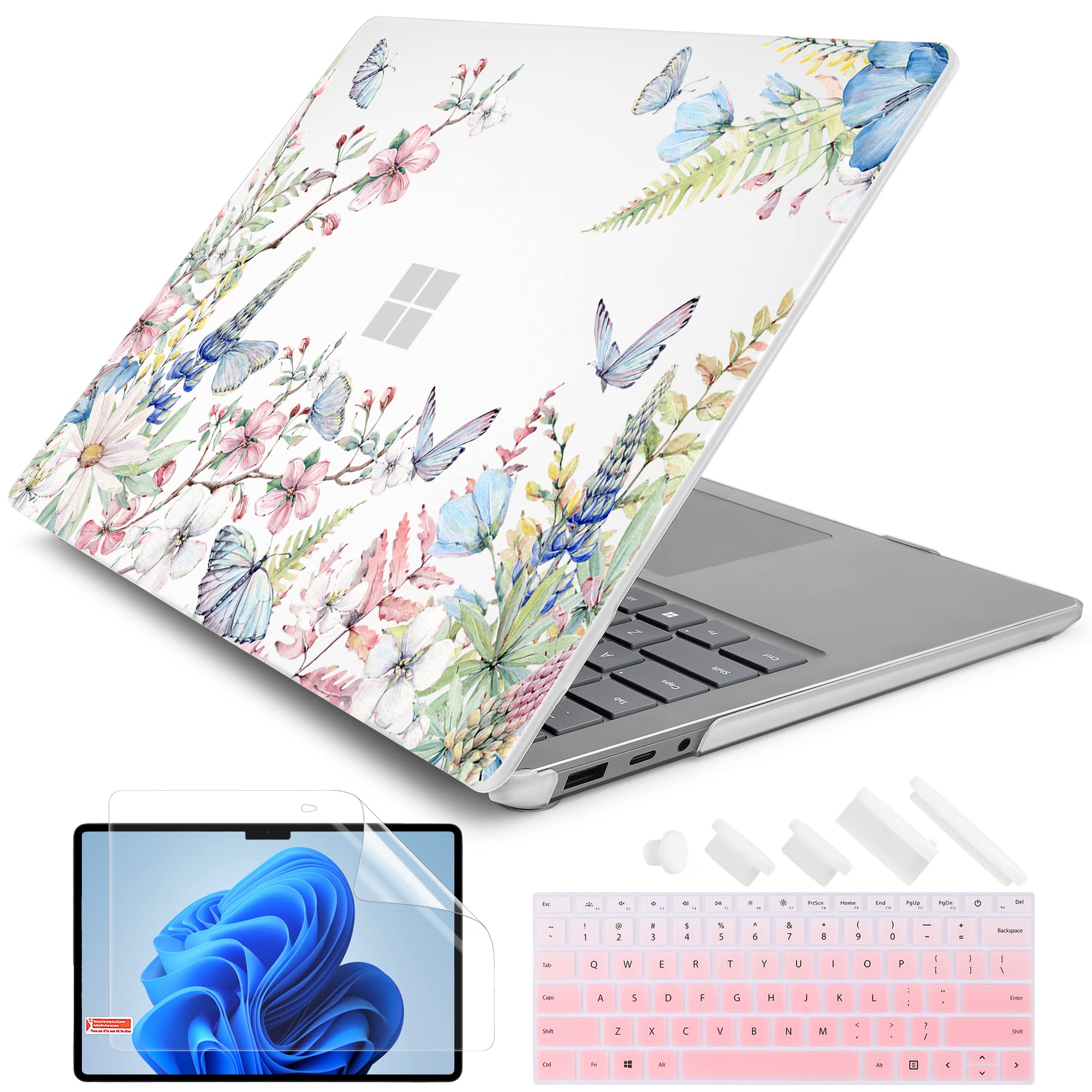 Photo 1 of Batianda Premium Laptop Case for 15 inch Microsoft Surface Laptop 5 4 3 with Metal Palm Rest Designed Matte Protective Plastic Hardshell & Keyboard Cover & Screen Protector, Flowers and Butterflies