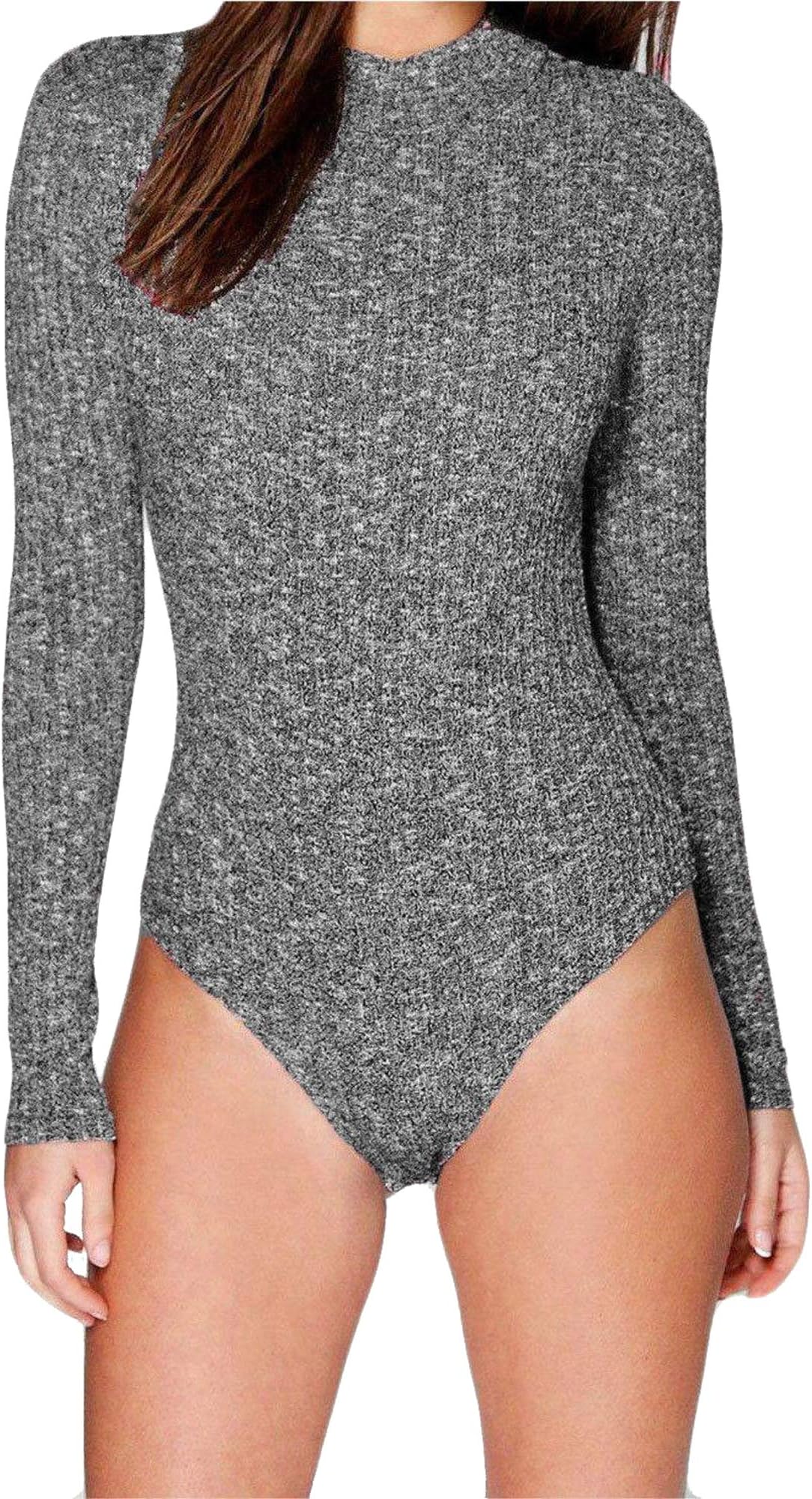Re Tech UK Womens Ladies Ribbed Knitted Long Sleeve Bodysuit Leotard Stretch