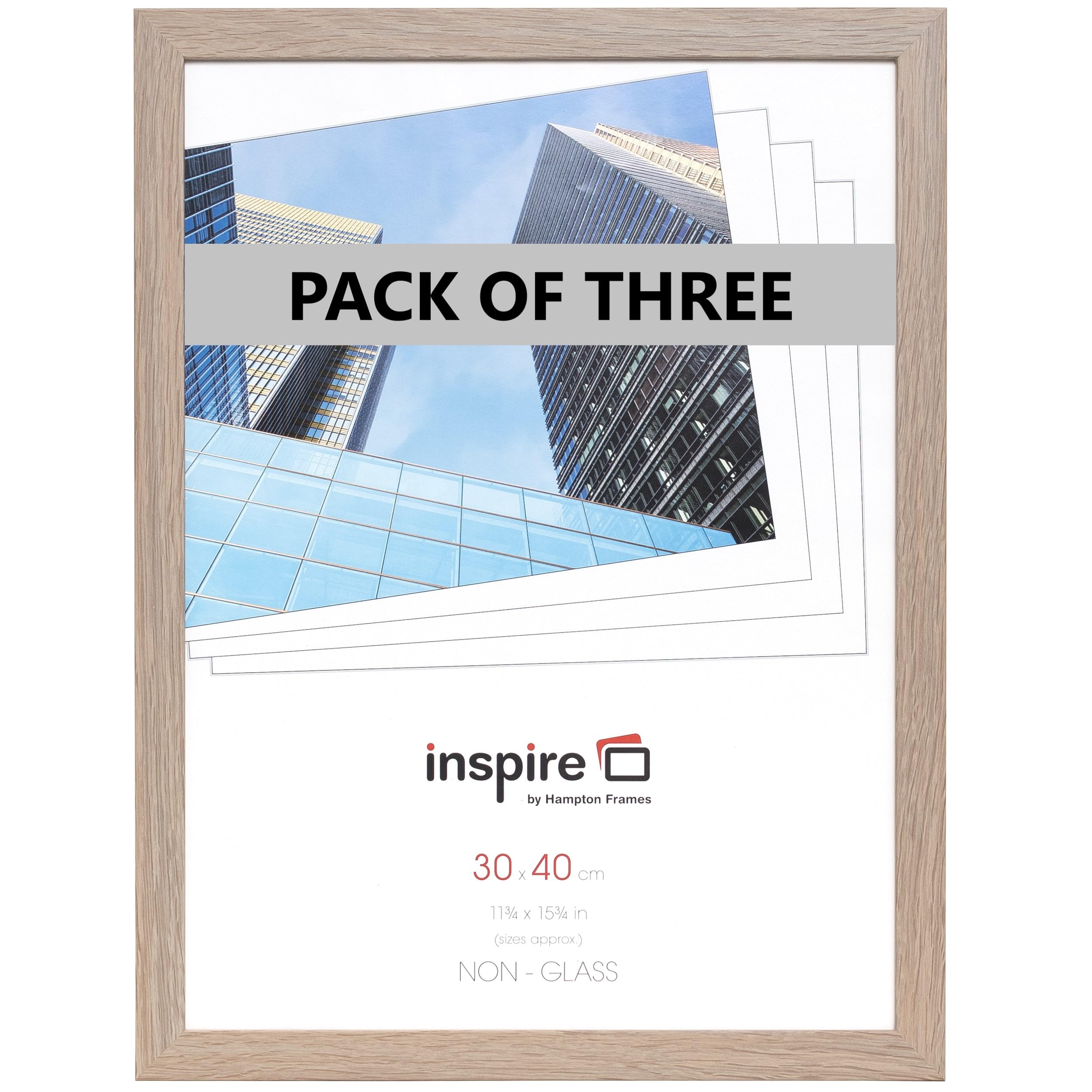 Hampton Frames SORBONNE Picture Frames | 30x40cm, Pack of 3, Oak Effect, Acrylic Front | Wall Mount, Landscape or Portrait | Display for Photos and Artwork