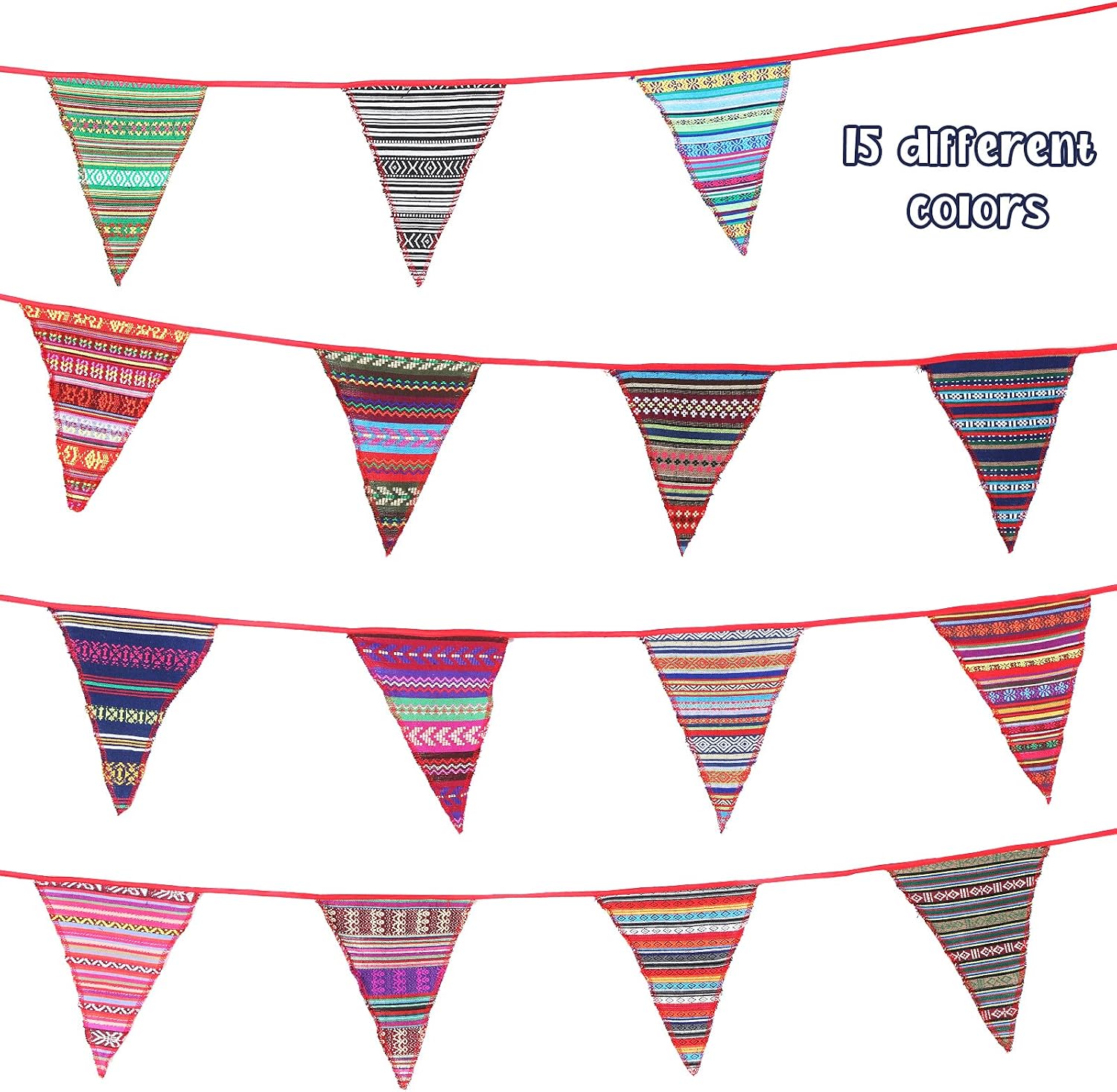 Tatuo 49.2 Feet Floral Pennant Banner 45 Pieces Bohemian Fabric Triangle Flag 14 Patterns Vintage Bunting Banner Garland Retro Fabric Hanging Pennant with Bundle Bag for Wedding Birthday Home Party - Image 5