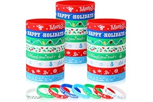 SUILUNG 48 Pieces Christmas Silicone Bracelets Wristband Xmas Rubber Bracelet Merry Christmas Wristbands for Kids Adults Stocking Stuffers Gifts Christmas Holiday Party Supplies Favors, 8 Style (Fresh Style)