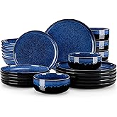 vancasso Starry Plates and Bowls Sets for 6, 24 Pieces Dinnerware Sets, Blue Reactive Glaze Dishes Sets for Kitchen, Scratch Resistant Stoneware Dishes Set, Dishwasher and Microwave Safe