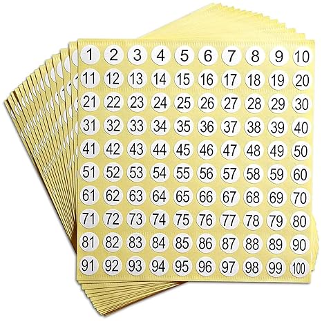 Etichette Adesive Numerate 1-100 - 2500 Pezzi Nero Con Numeri Bianchi Per Archivazione E Controllo