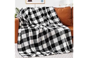 Touchat Fleece Throw Blankets, 90" x 90" Buffalo Plaid Throw Blanket for Couch Sofa Bed, Soft Warm Fuzzy Cozy Plush Checkered Blanket, Lightweight Farmhouse Decor (Black White)