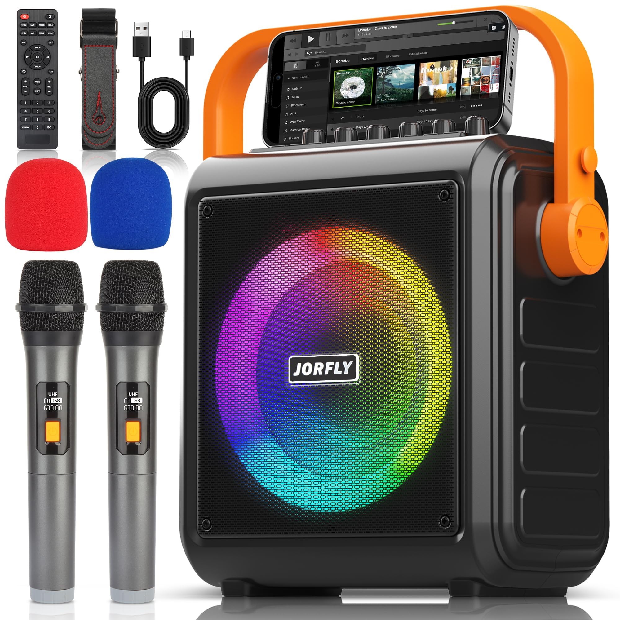 Photo 1 of Karaoke Machine for Adults & Kids,Portable Karaoke Machine with Two Wireless Microphones&Remote Control,Bluetooth Karaoke Speaker (Black 2 Mic)