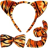 Norme 3 Pcs Halloween Tiger Costumes Set Tiger Ears Nose Tail and Bow Tie Fancy Animal Fancy Costume Set Halloween Costume Kit Accessories for Adults Carnival Party